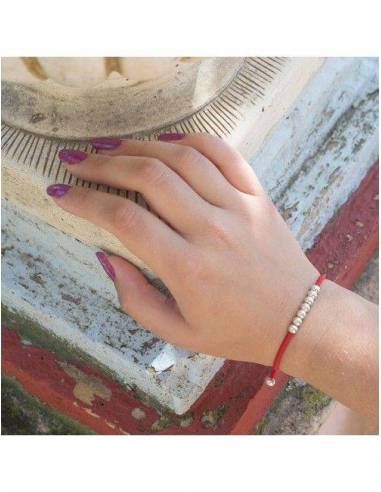 Pulsera Plata Kabbalah Roja 7 Bolas