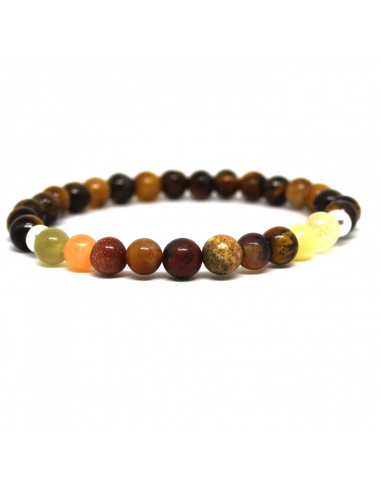 Pulsera elástica signo zodiaco virgo montada en minerales de 6 mm, con 10 bolas centrales representado a su número de la suerte