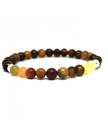Pulsera elástica signo zodiaco virgo montada en minerales de 6 mm, con 10 bolas centrales representado a su número de la suerte