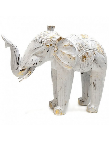 Elefante Blanco Decapado Madera 27cm